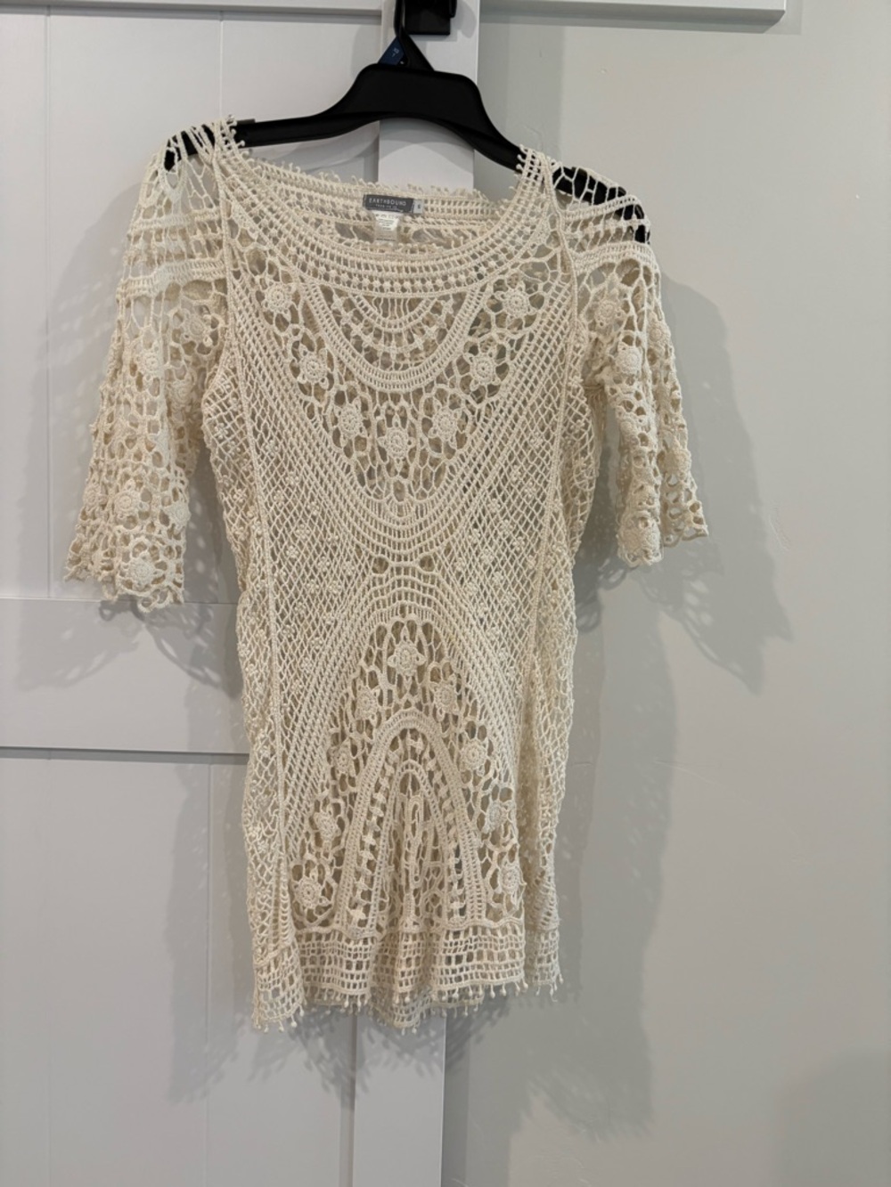 Earthbound trading Cream Crochet Knit Tunic Top cover up